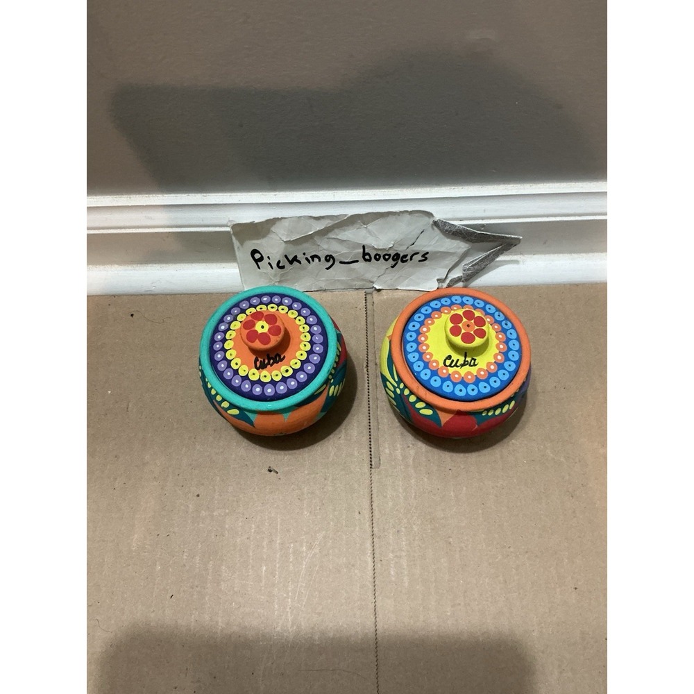2 Cuban Painted Terracotta Trinket Jars - Picture 3 of 12